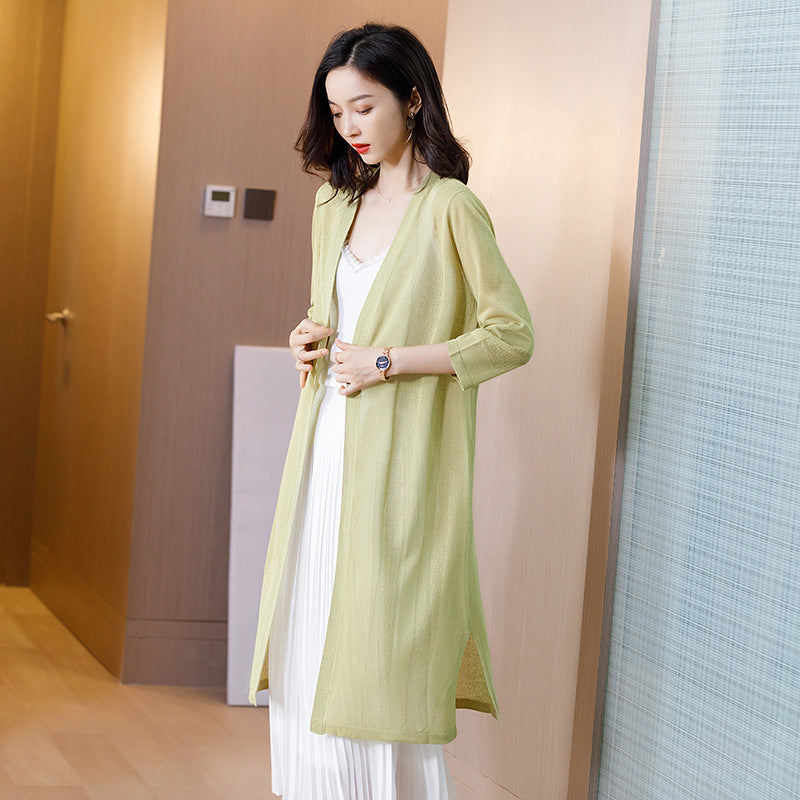 Ice Silk Lazy Wind Long Knit Cardigan Casual Loose Women