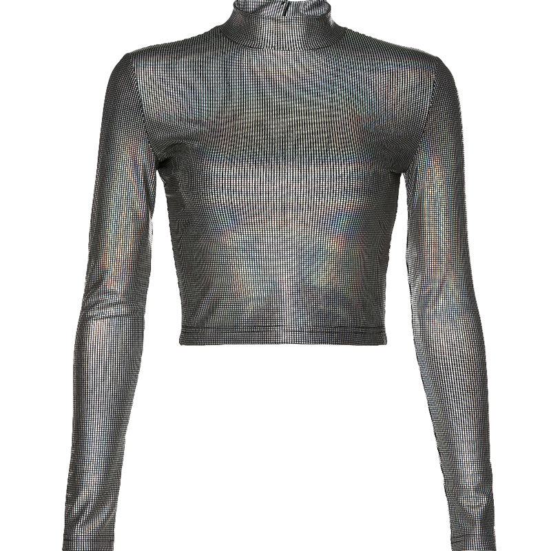 KLIOU Semi-High Collar Bright Silk Bottom Shirt