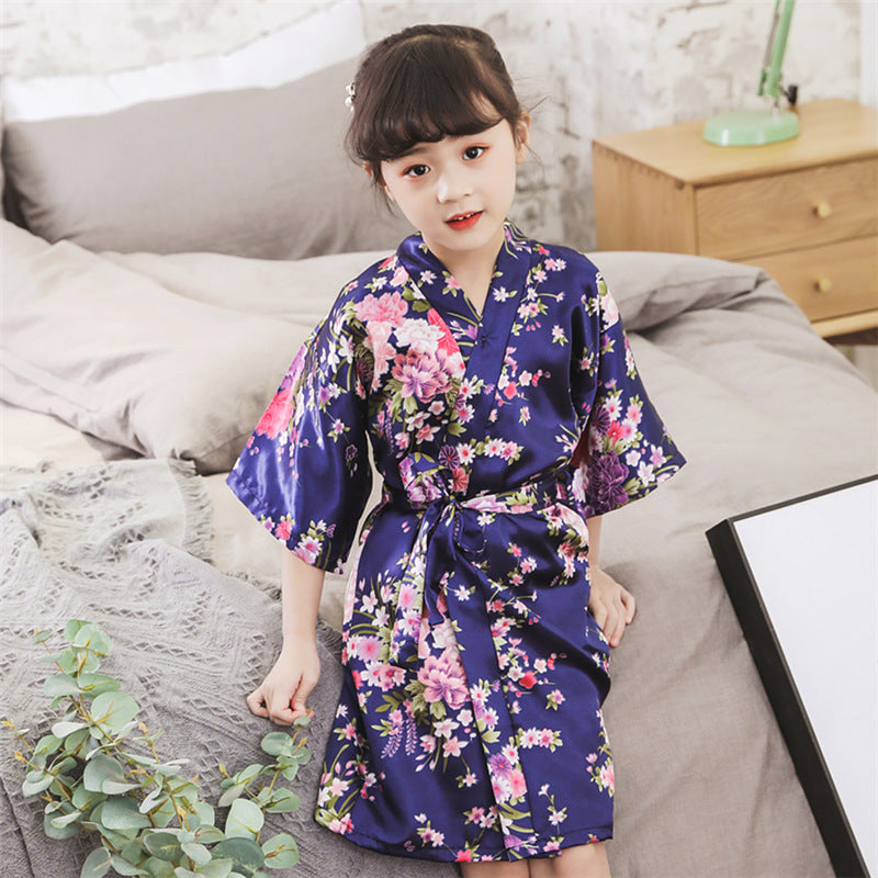 Cardigan silk bathrobe