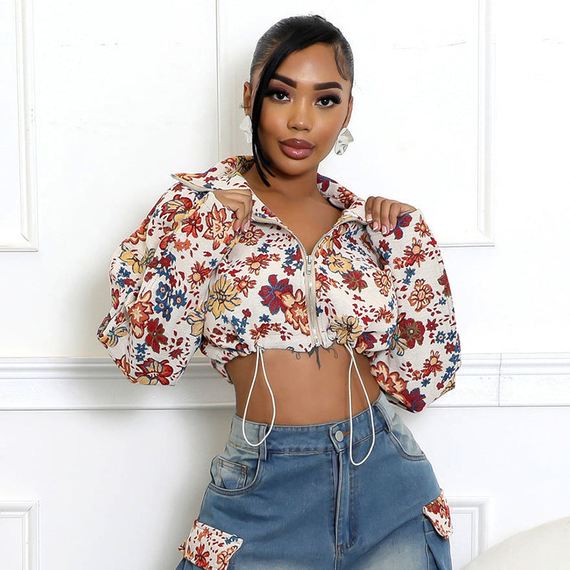 StripeCharm Drawstring Crop Coat