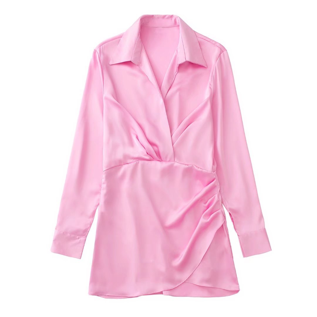 Women's Fashionable Temperament Pure Color Silk Satin Dress