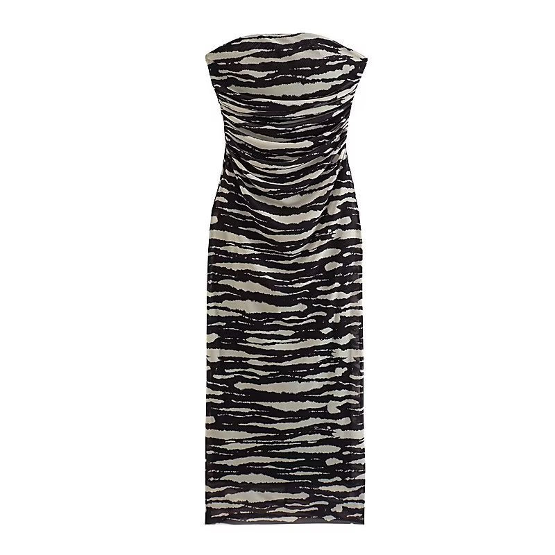 Women's Printed Silk Net Tube Top Dress