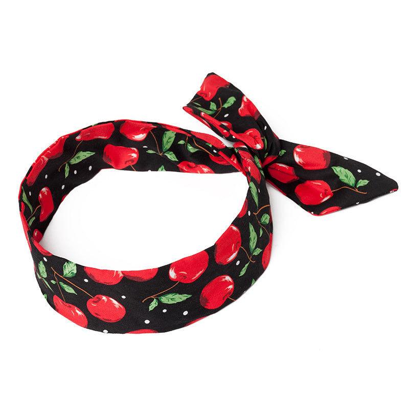 Red cherry print poplin rabbit headband silk scarf scarf