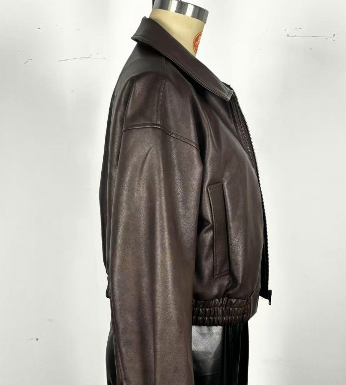VintageAura Longline Leather Jacket