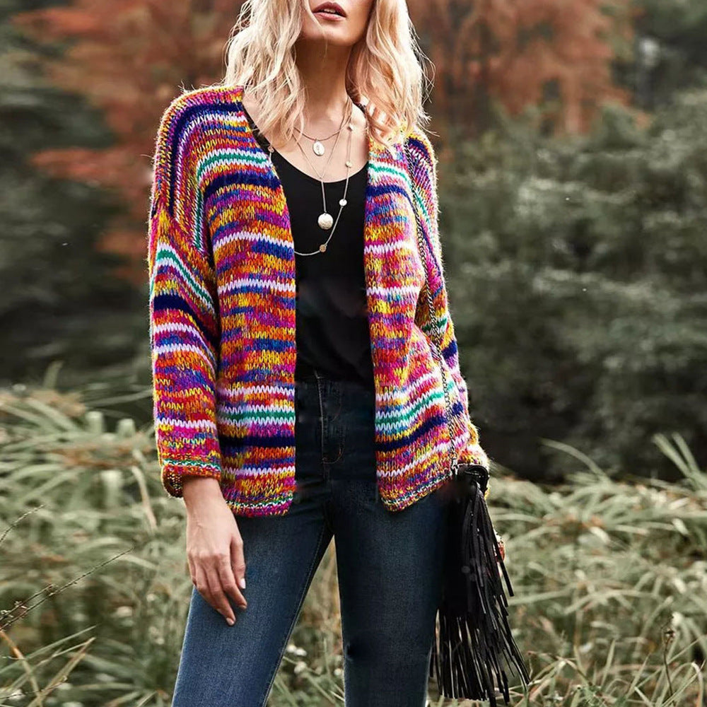 StripeHaven Wool Knit Cardigan Jacket
