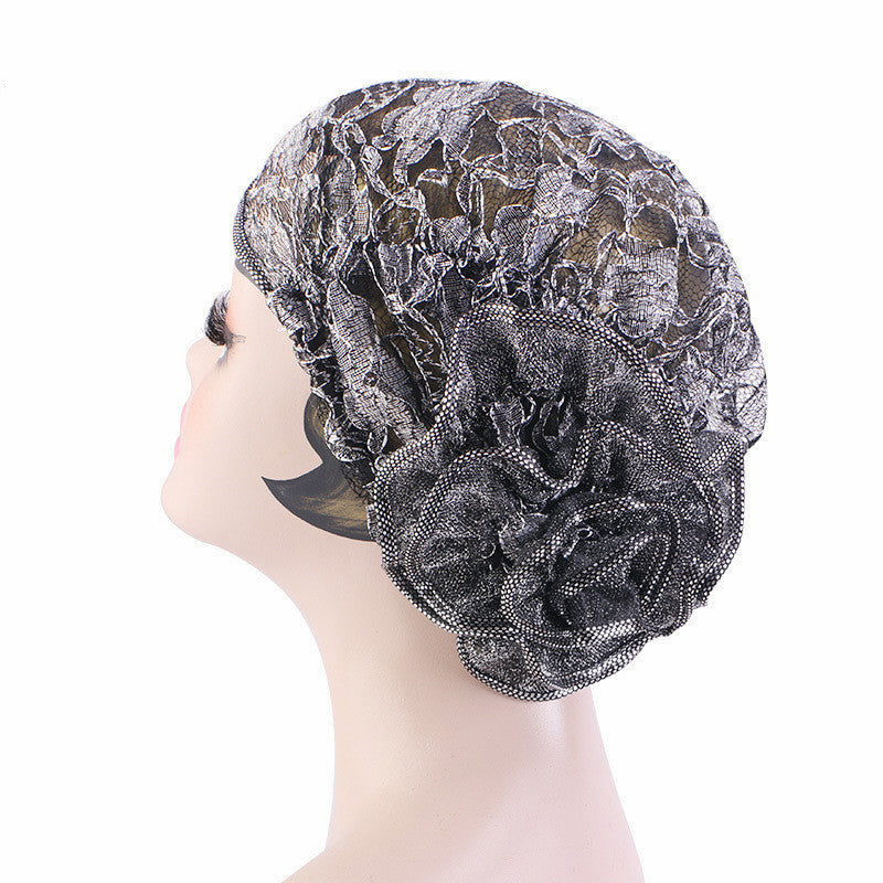 Breathable Bright Silk Lace Big Flower Tam-o'-shanter