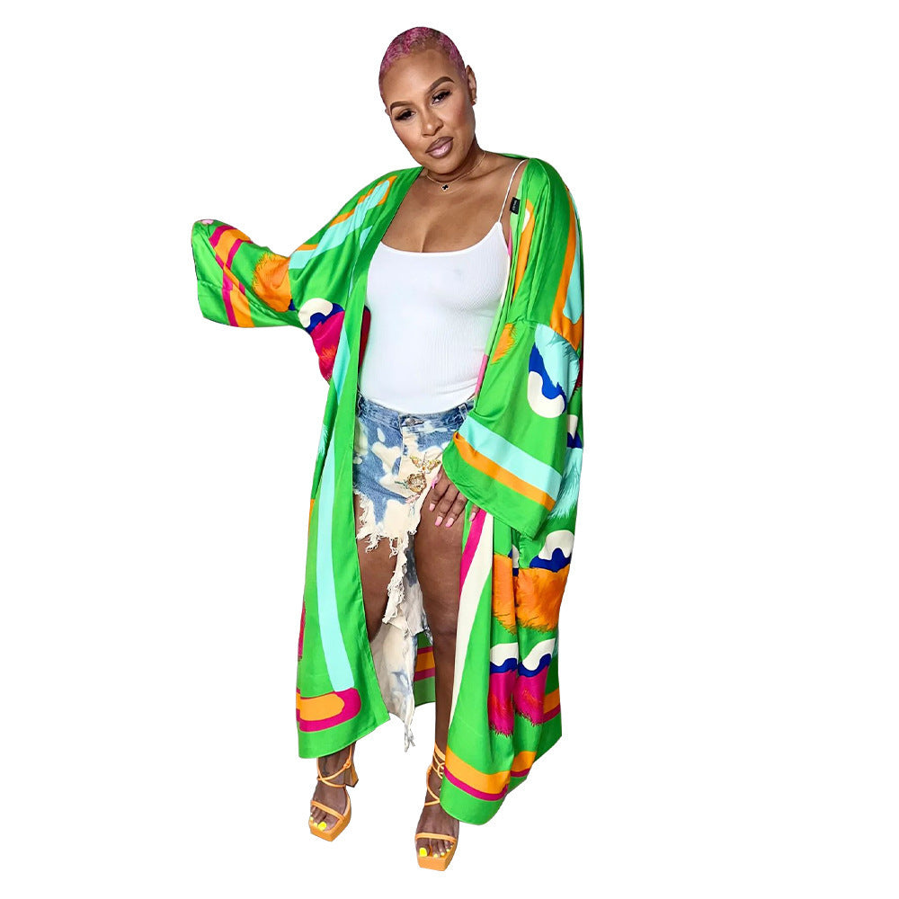 Cardigan Outer Wear Silk Printing Fashion Casual Cloak