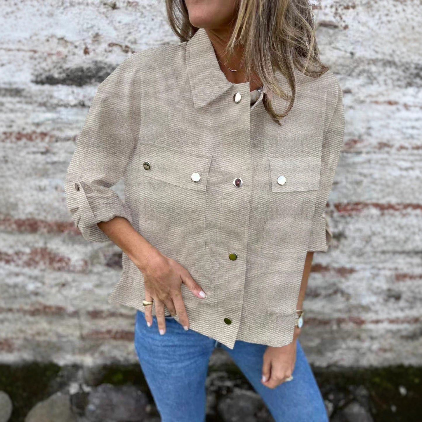 ChicAura Rolled-Sleeve Knit Jacket