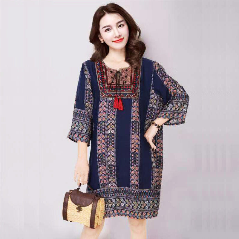 Cotton Silk Floral Dress Vintage Women's Clothing