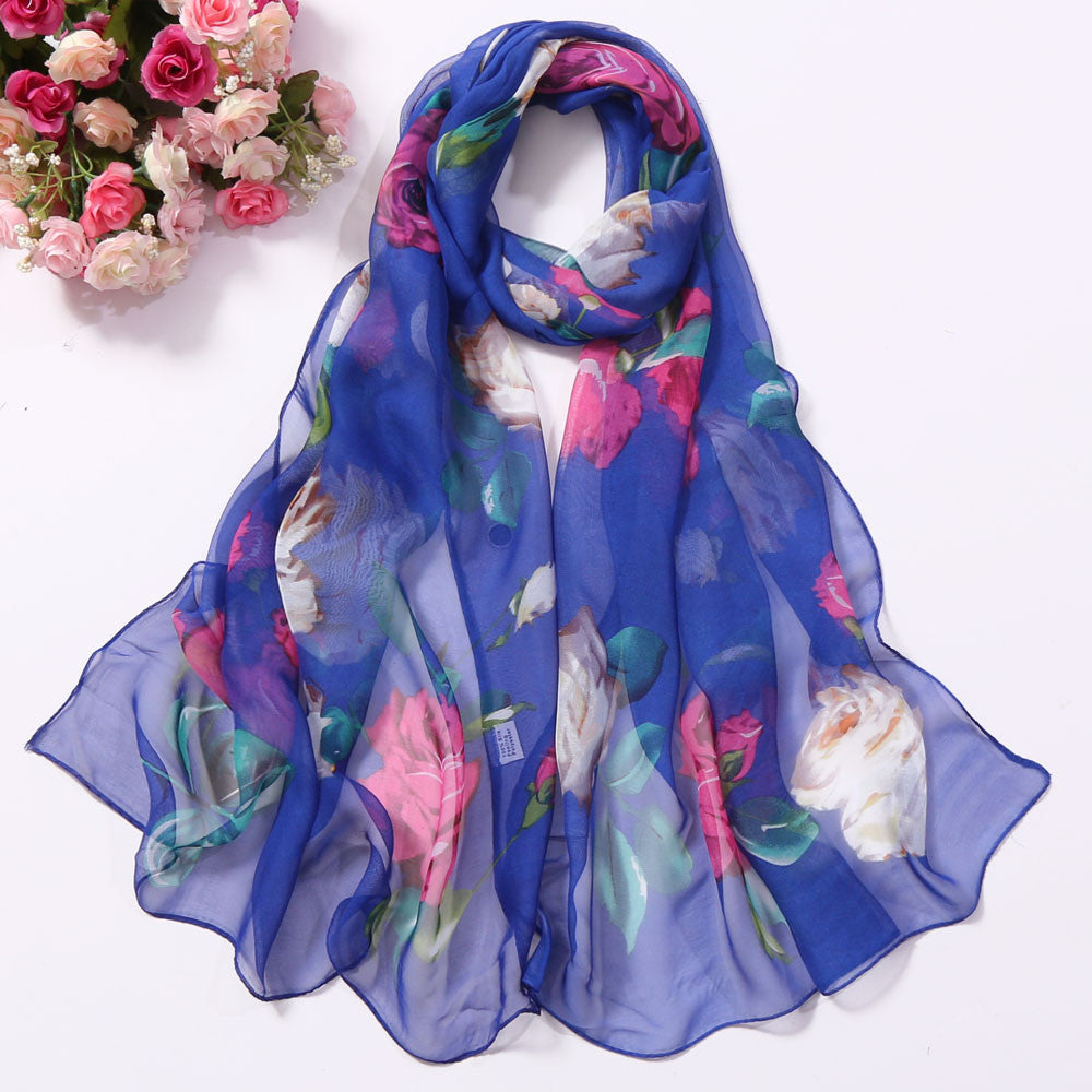 Women's Rose Pattern Sunscreen Silk Scarf