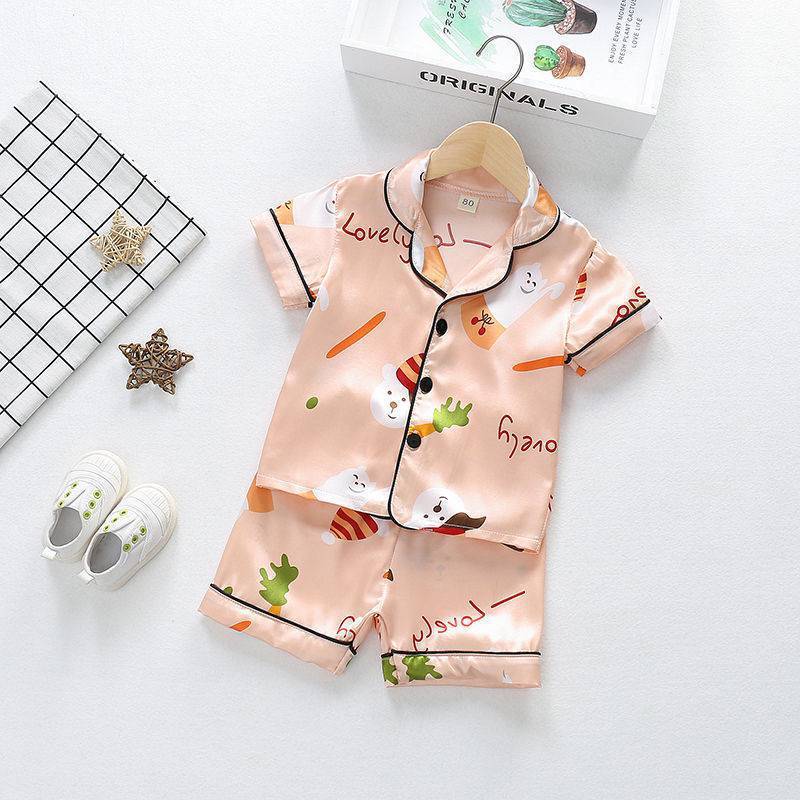 Children's Spring Summer Ice Silk Short Sleeve Pajamas