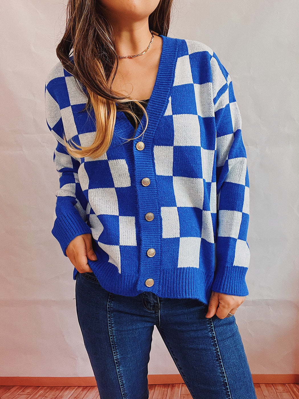 PlaidAura Contrast Sweater