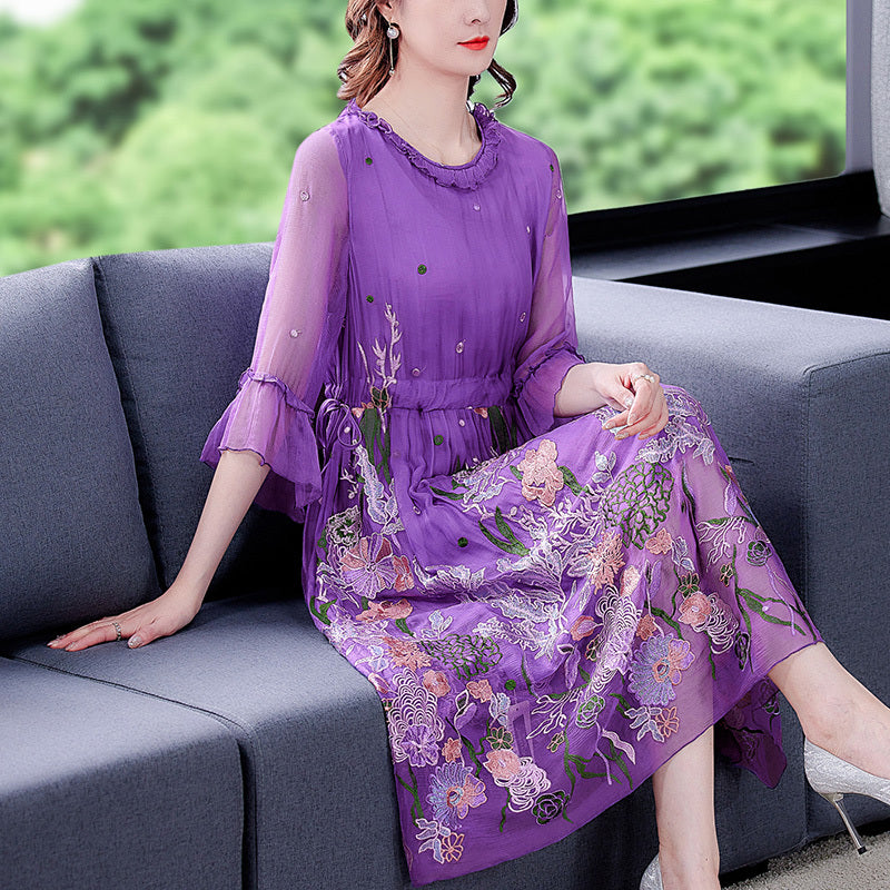 Summer Purple Silk Dress Female High-end Big-name Feminine