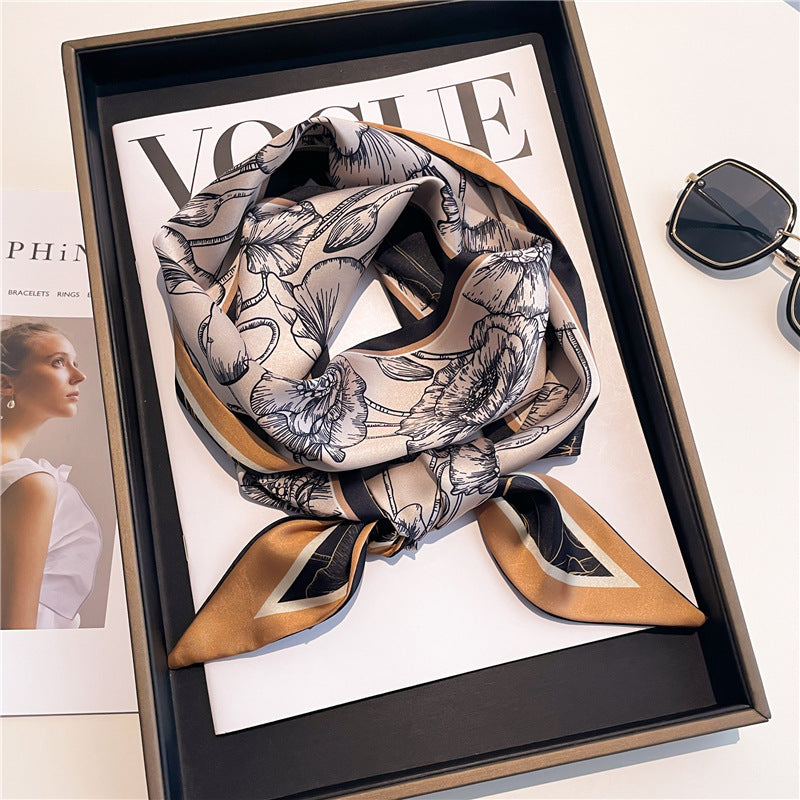 Thin Narrow Long Shirt Scarf Houndstooth Design Double Layer Imitated Silk Scarves Women's Hair Tie