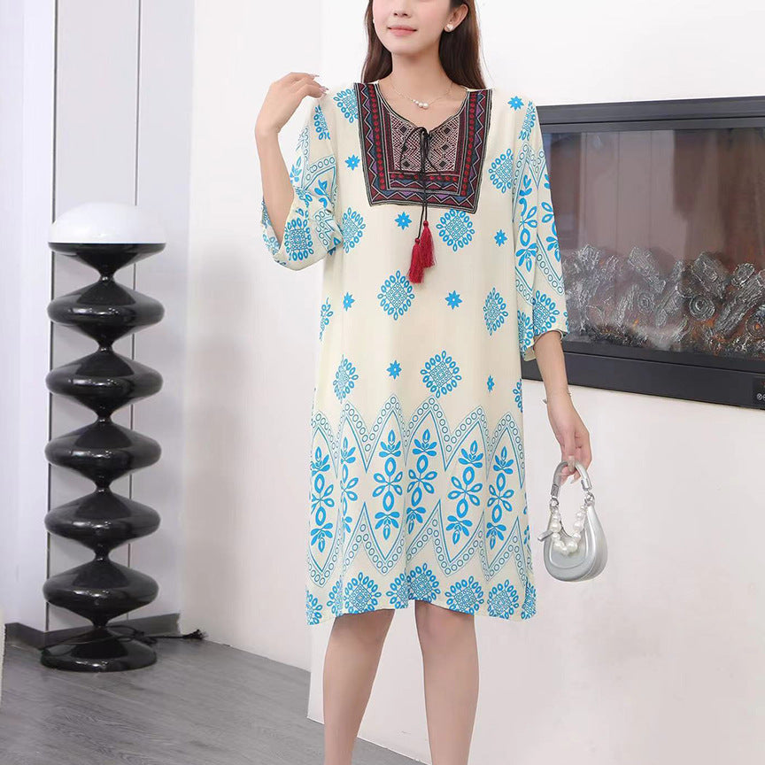 Cotton Silk Floral Dress Vintage Women's Clothing