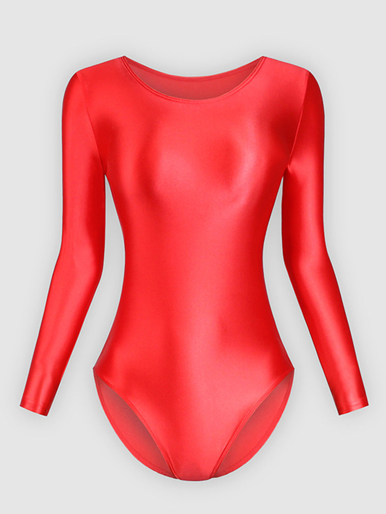 Women's Tight Glossy Silk One-piece Swimsuit Solid Color