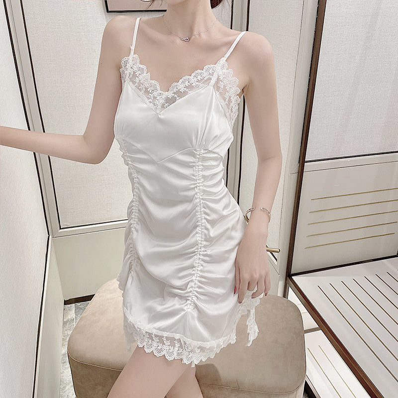 Women's Summer Ice Silk Suspenders Thin Short Nightdress