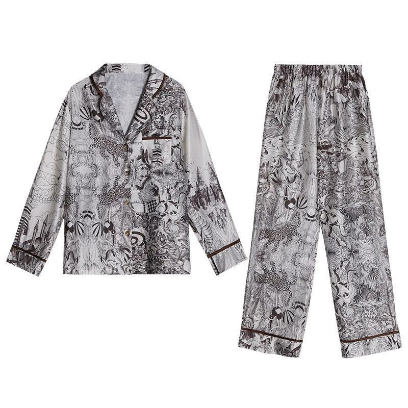 Women's Imitation Silk Ice Silk Pajamas Long Sleeve Suit