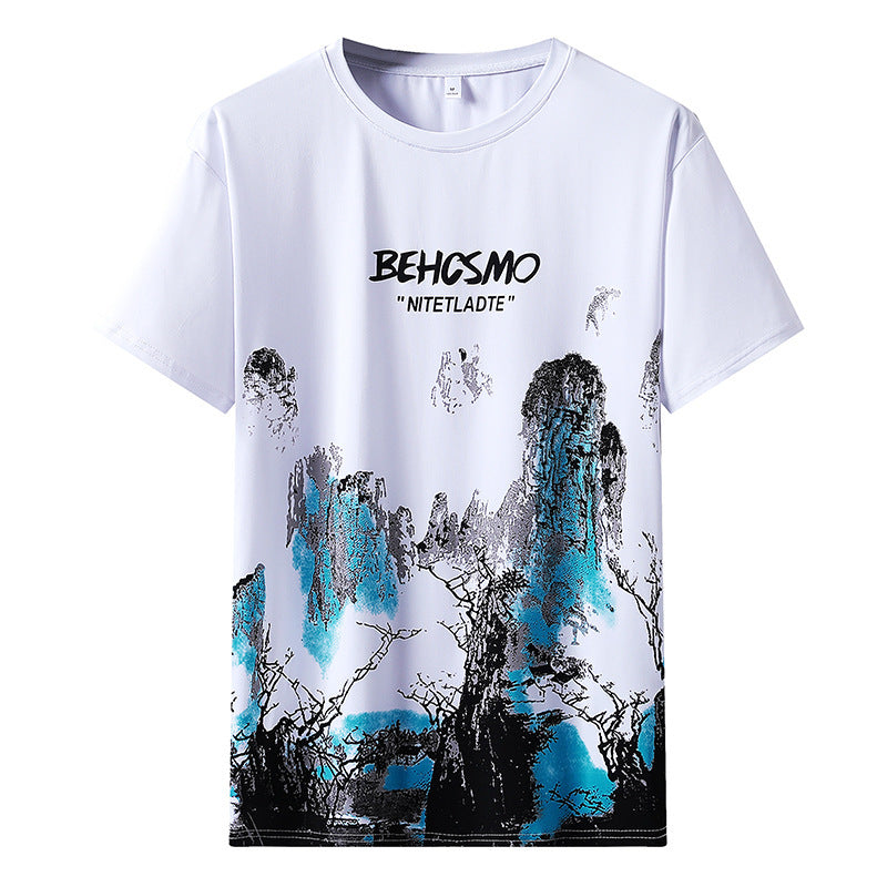 Men's Ice Silk Half Sleeve Print Top