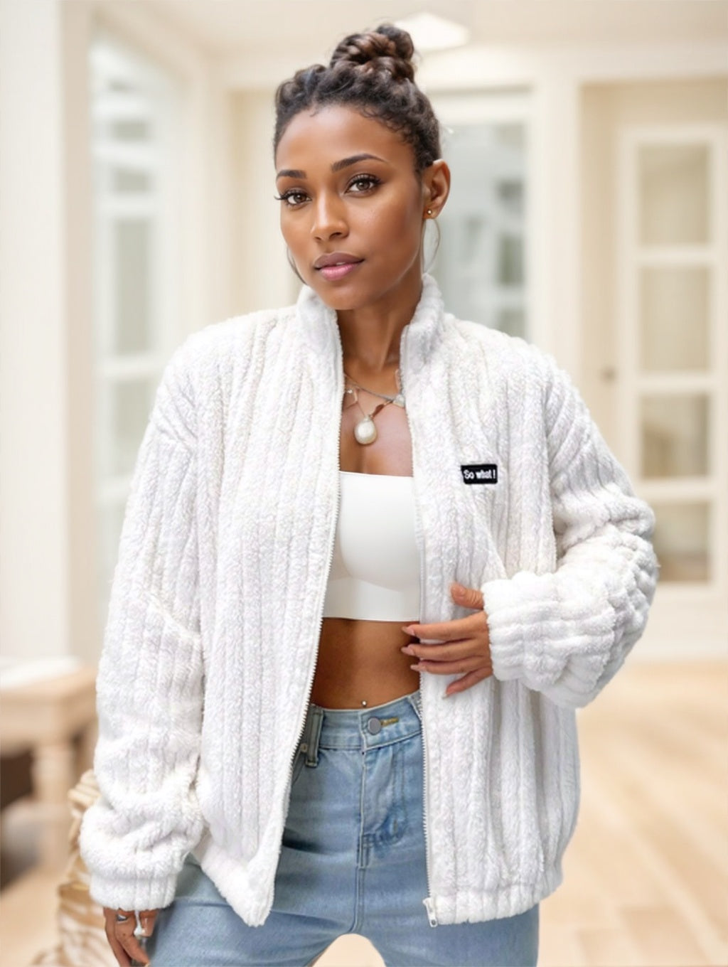 FlirlaTeddy Varsity Luxe Jacket