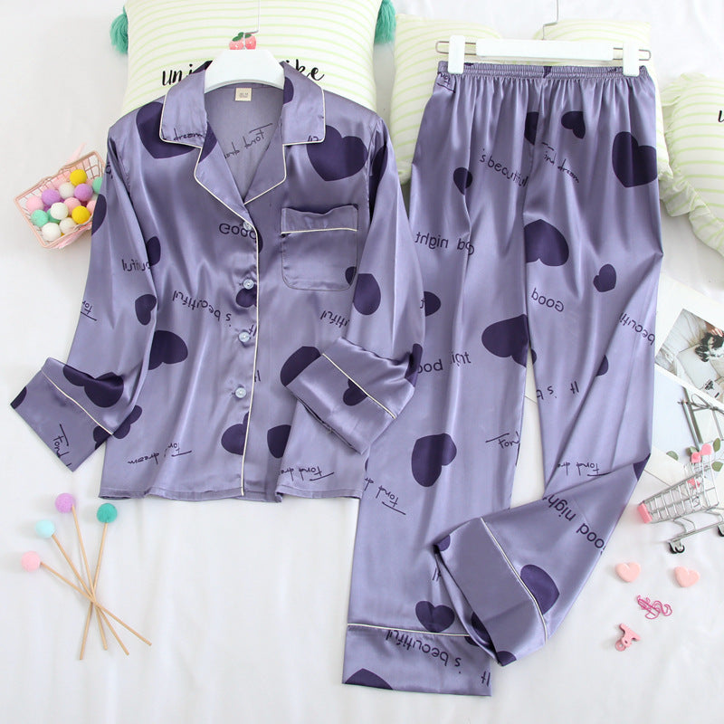 Long sleeved trousers ice silk pajamas suit