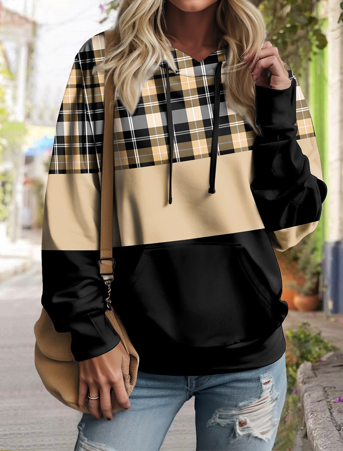PlaidFusion Pullover Hoodie