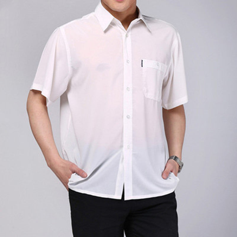 Silk Shirt Short Sleeve Middle Aged Men's Silk Shirt