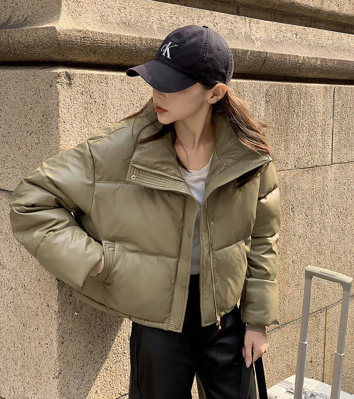 FrostEdge PU Leather Cotton Coat