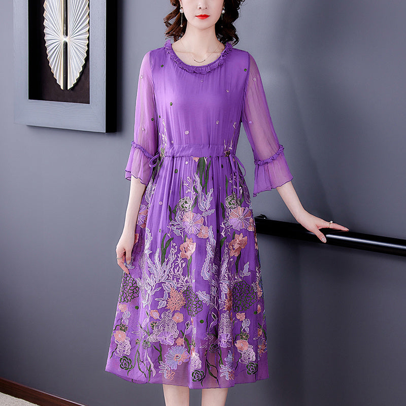 Summer Purple Silk Dress Female High-end Big-name Feminine