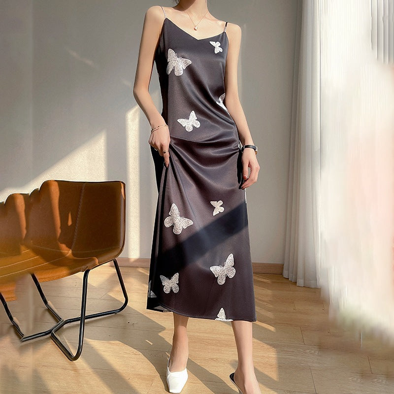Women's Spring And Summer Silk Suspender Dress