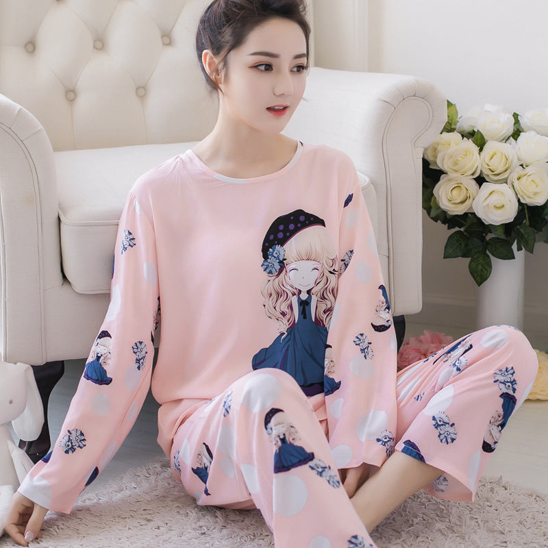 Women's Long-sleeved Homewear Milk Silk Loose Pajamas