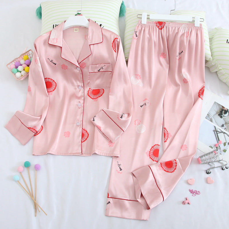 Long sleeved trousers ice silk pajamas suit