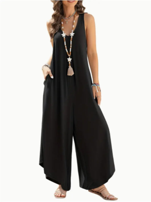 Women's Casual Sleeveless V-Neck Jumpsuit With Pockets