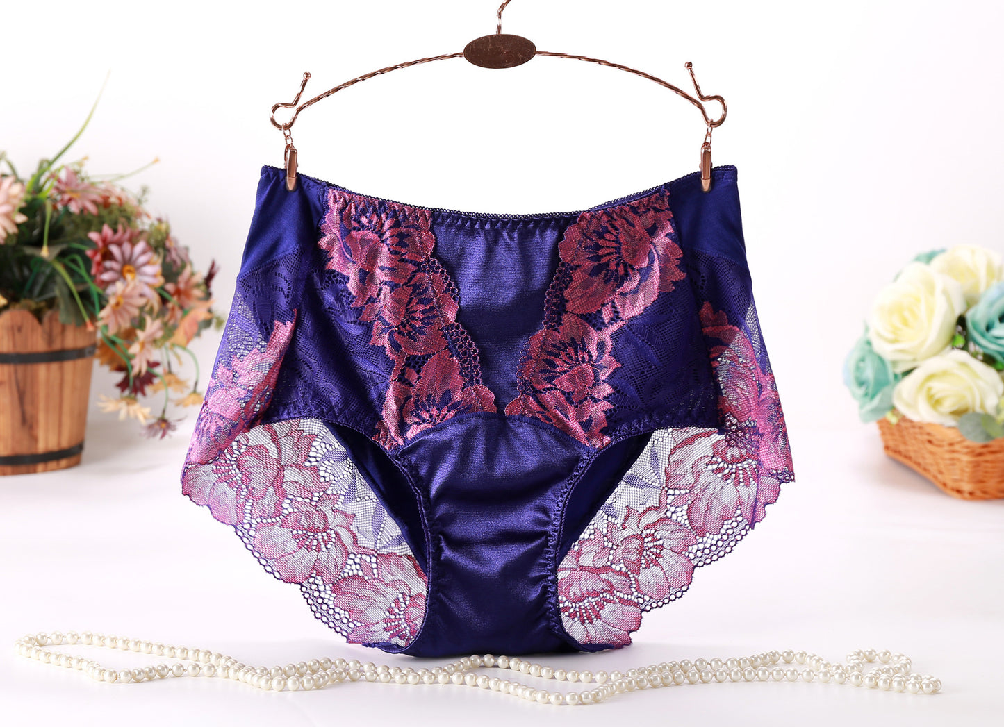 Women's Ice Silk Mid-high Waist Sexy Lace Underwear