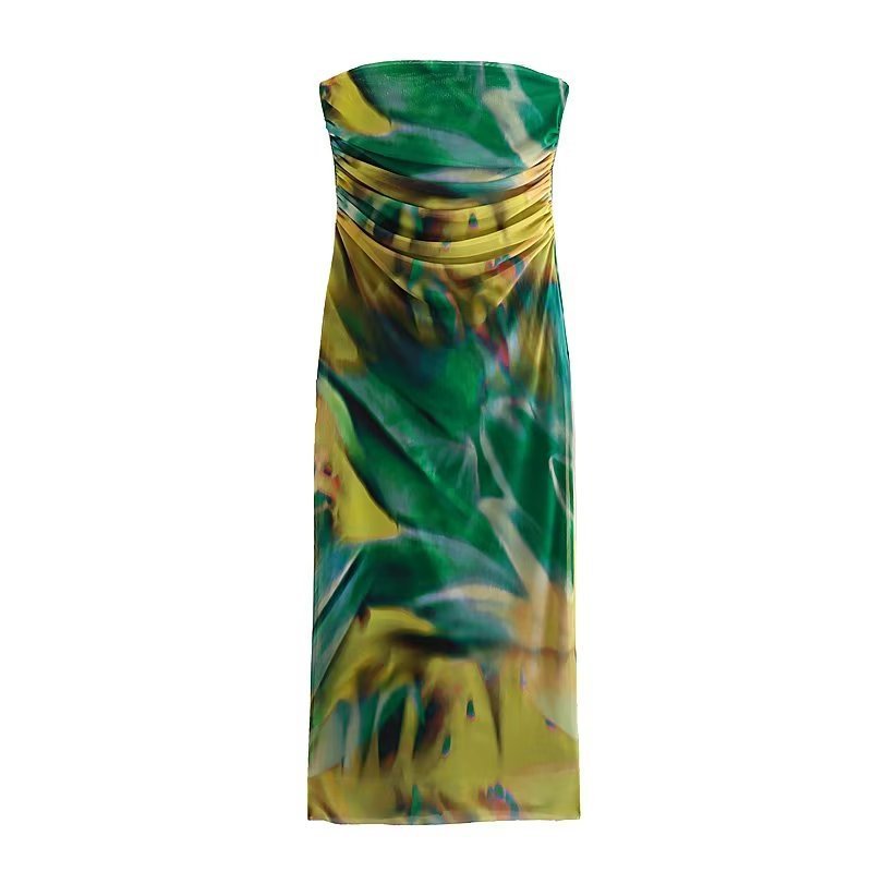 Women's Printed Silk Net Tube Top Dress