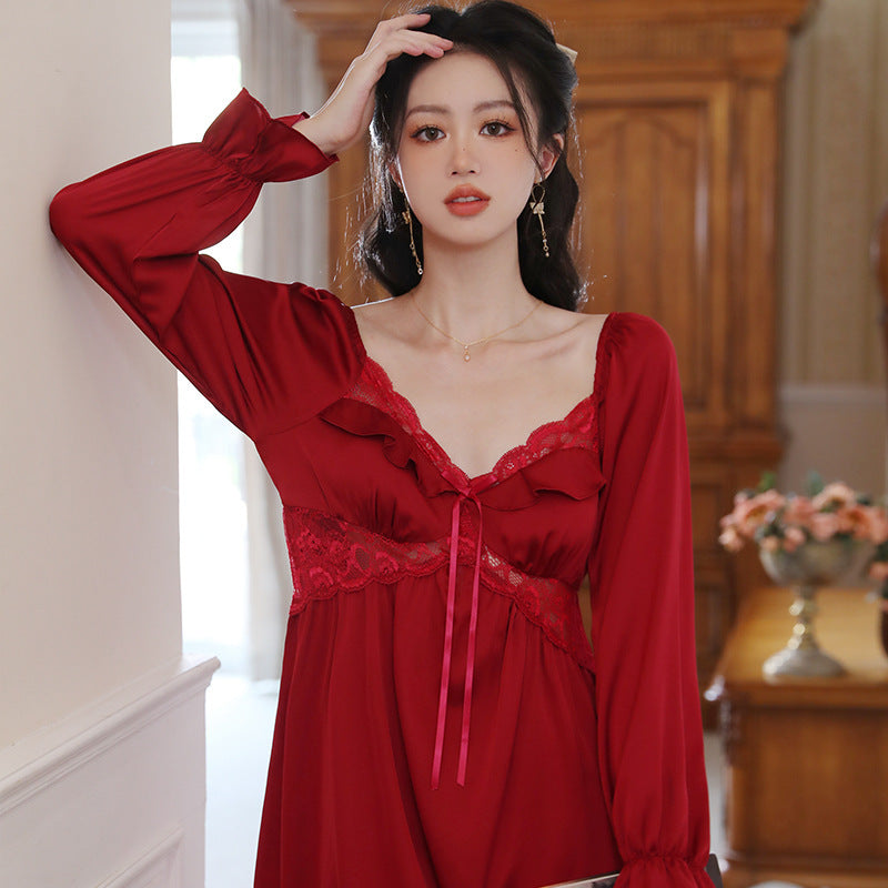 Long Ice Silk Nightgown And Thin Pajamas