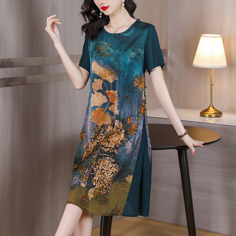 Silk Like Dress Printed Belly Covered
