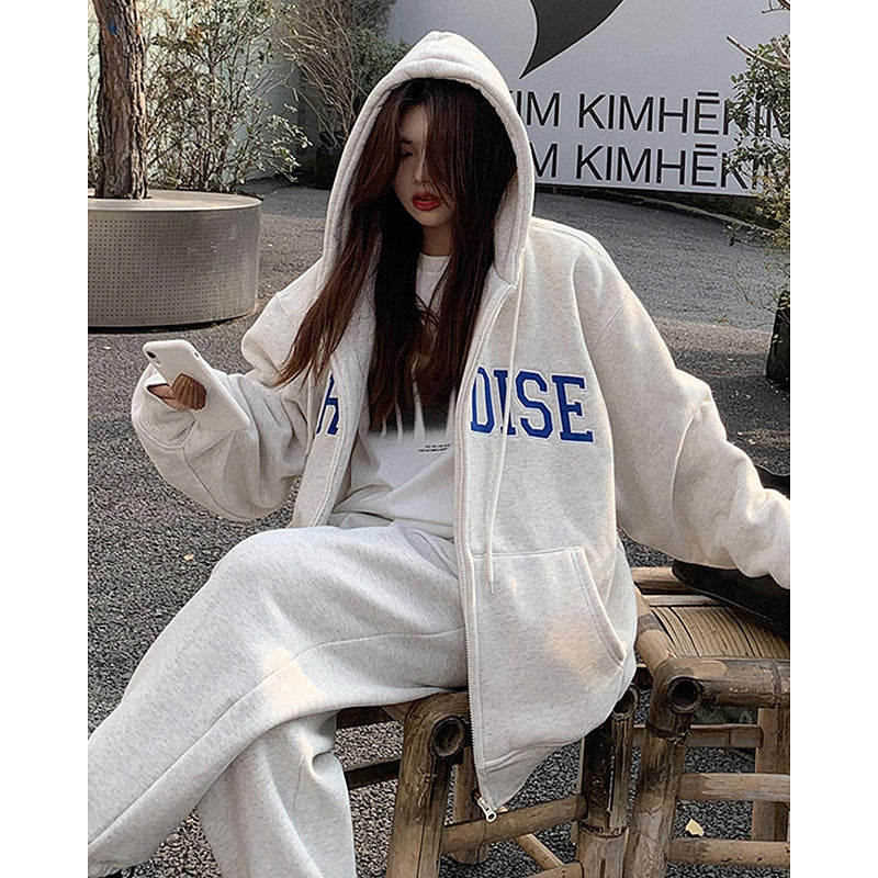 Cardigan Hooded Sweater Women's Thickened Plush Coat