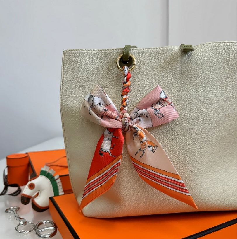 Camellia Silk Scarf Bow Keychain Pendant