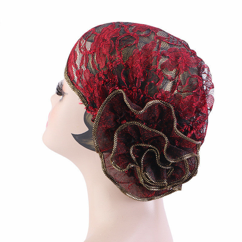 Breathable Bright Silk Lace Big Flower Tam-o'-shanter
