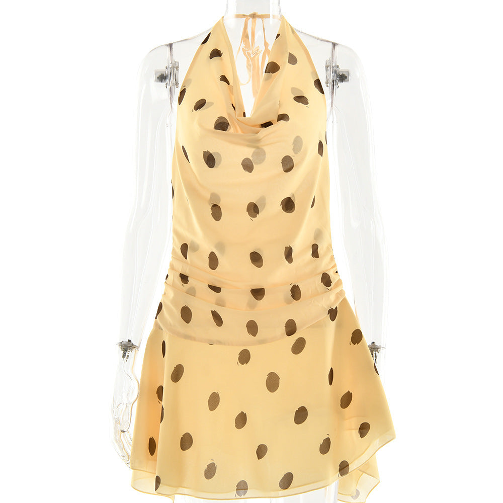 Vivara Dot Chiffon Halter Dress