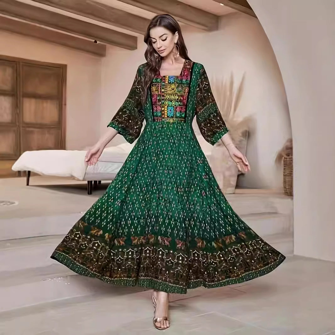 Ethnic Style Flat Collar Cotton Silk Short Sleeve French Dress