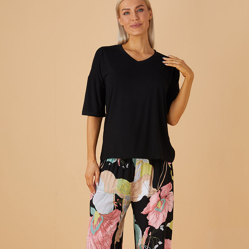 Cropped Homewear Pajamas Suit Women's Cotton Silk