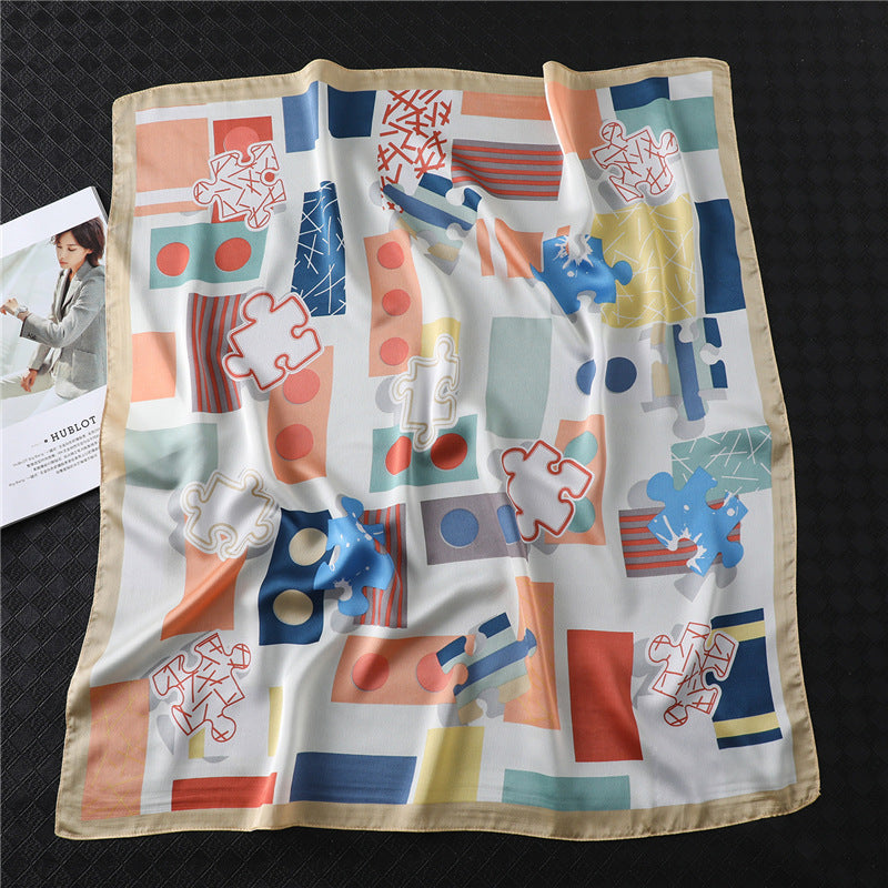 Colorful Puzzle Colorful Scarf Artificial Silk