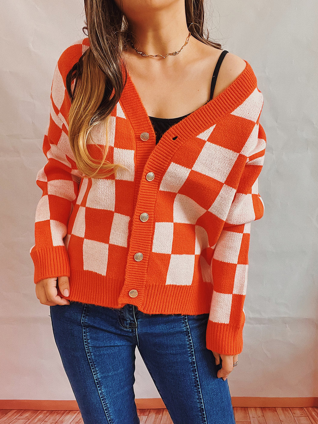 PlaidAura Contrast Sweater