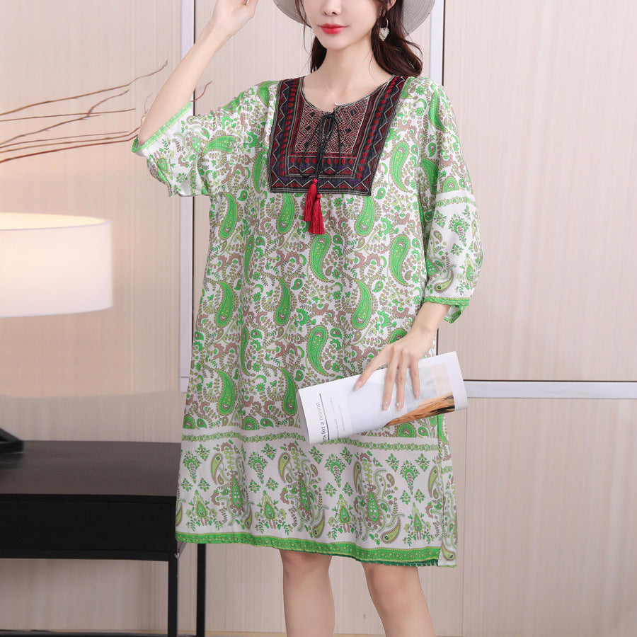 Cotton Silk Floral Dress Vintage Women's Clothing