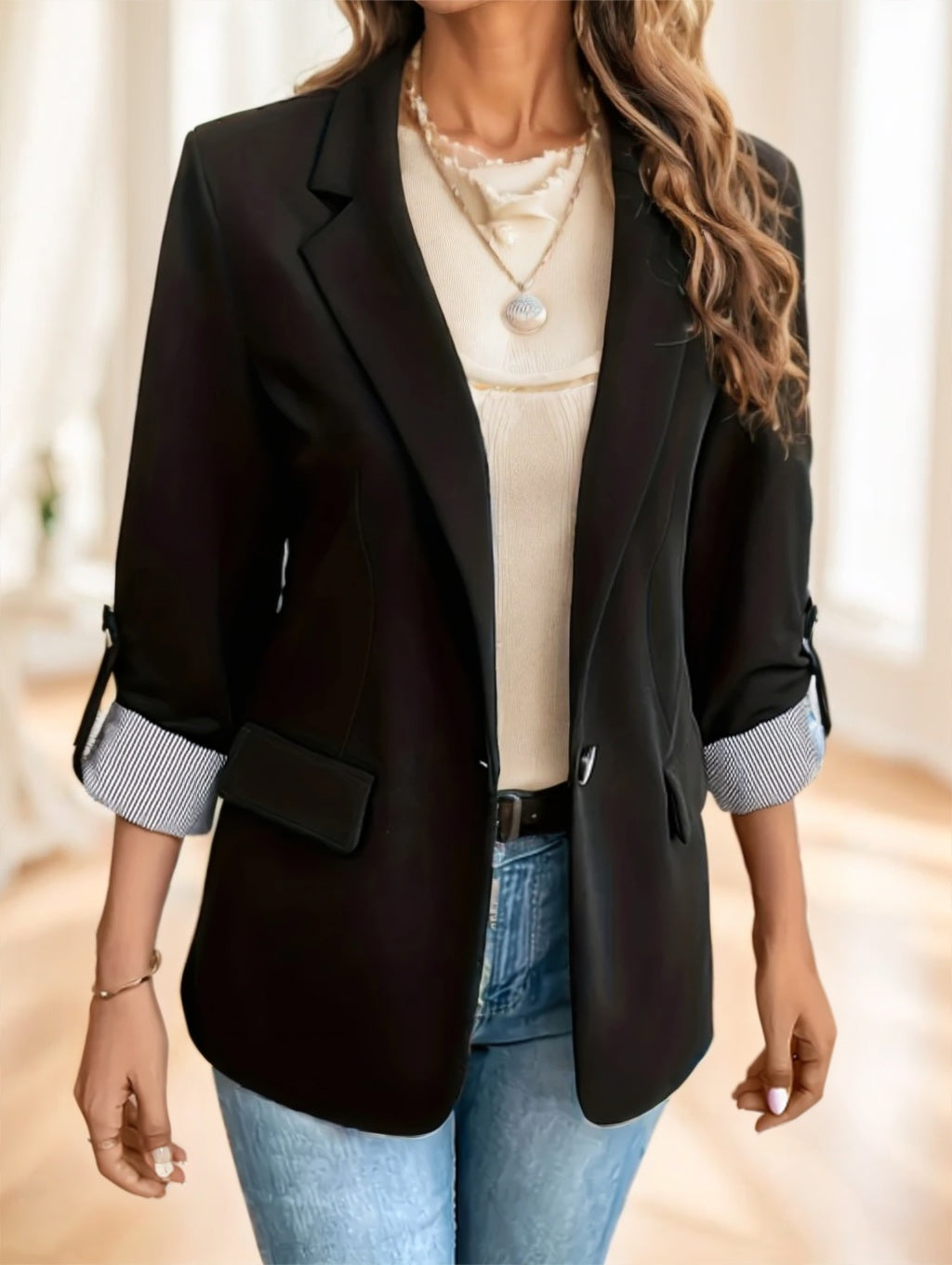 VerdePoise Roll-Up Sleeve Blazer