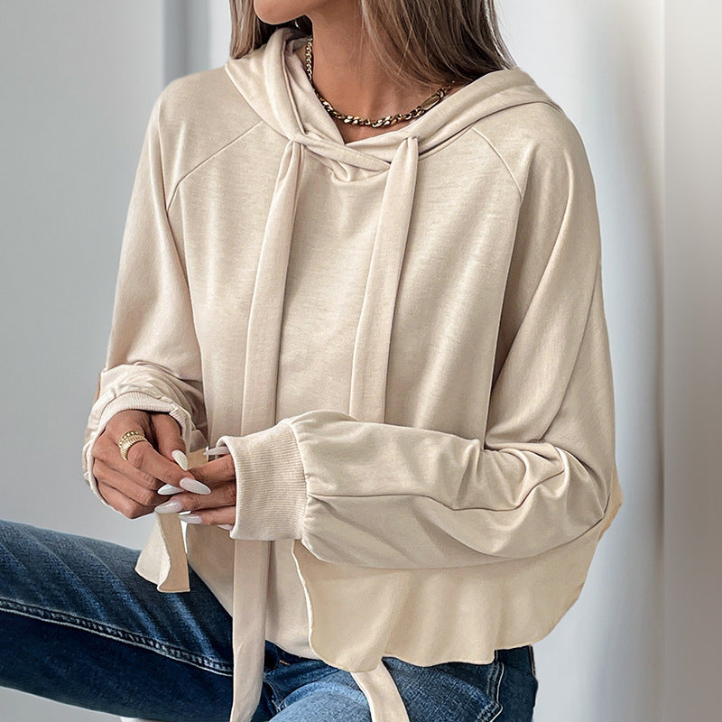 BreezeRuffle Drawstring Hoodie Sweater