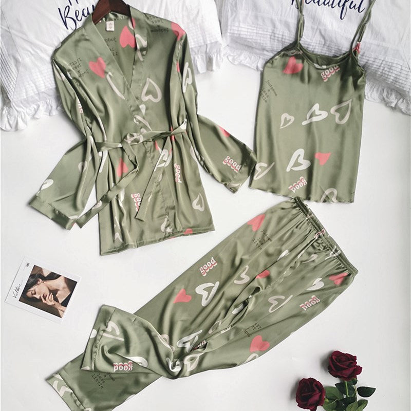 Printed Long Sleeve Imitation Silk Homewear