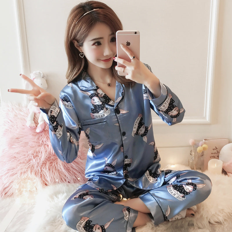 Autumn ice silk thin long sleeve home wear